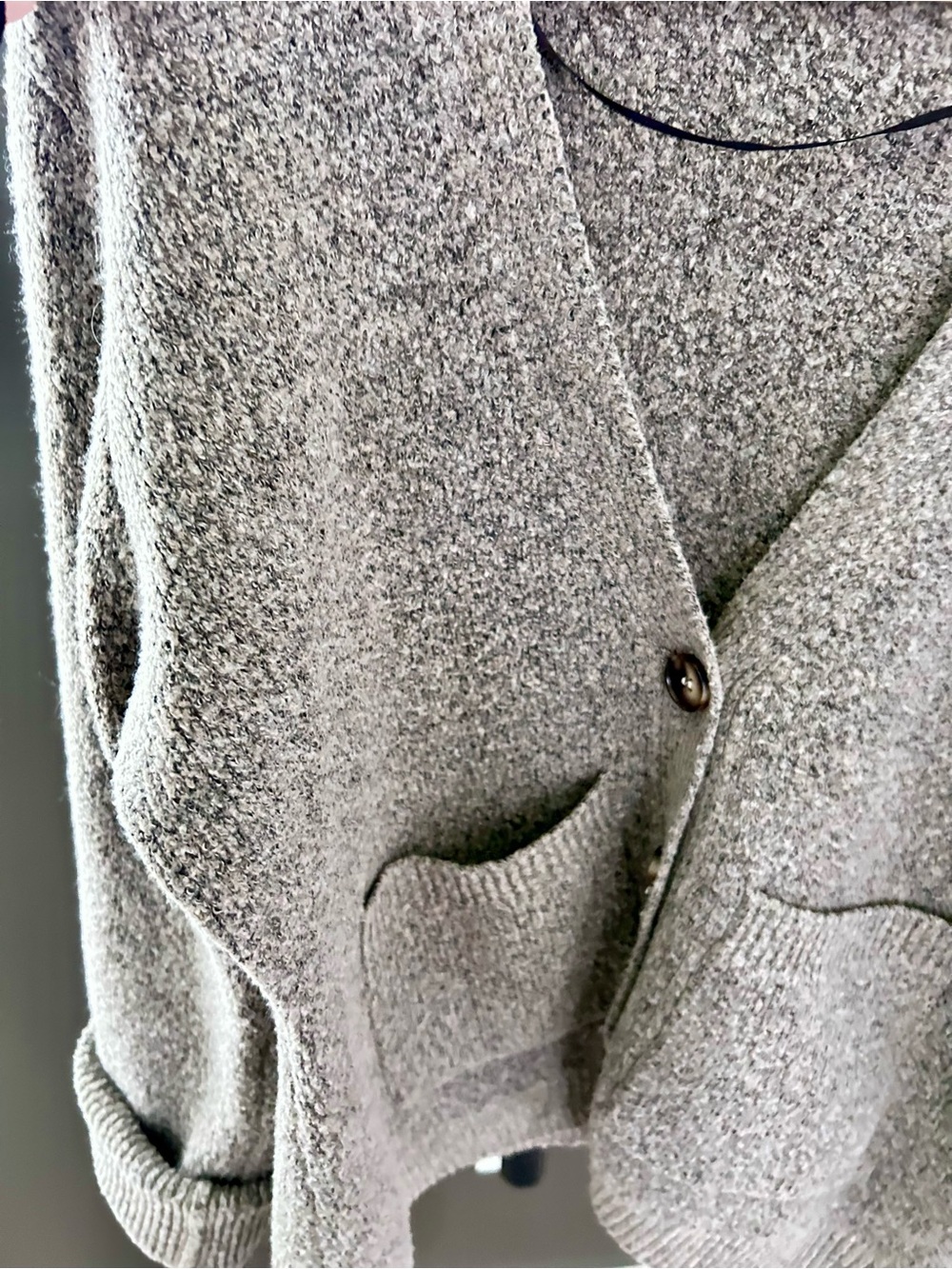 Line Knitwear Cozy Gray Nubby Tortoise Button Knit Cardigan Sweater Sz Large - Picture 5 of 5